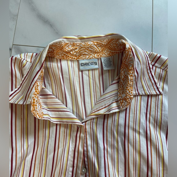 Chicos size 2 (large) striped button up top 3/4 sleeves flip cuff spring casual - Picture 2 of 7